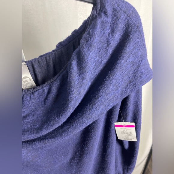 Go Couture Navy Foldover Off-the-Shoulder Tunic Sweater Size Large NWT - Picture 9 of 11